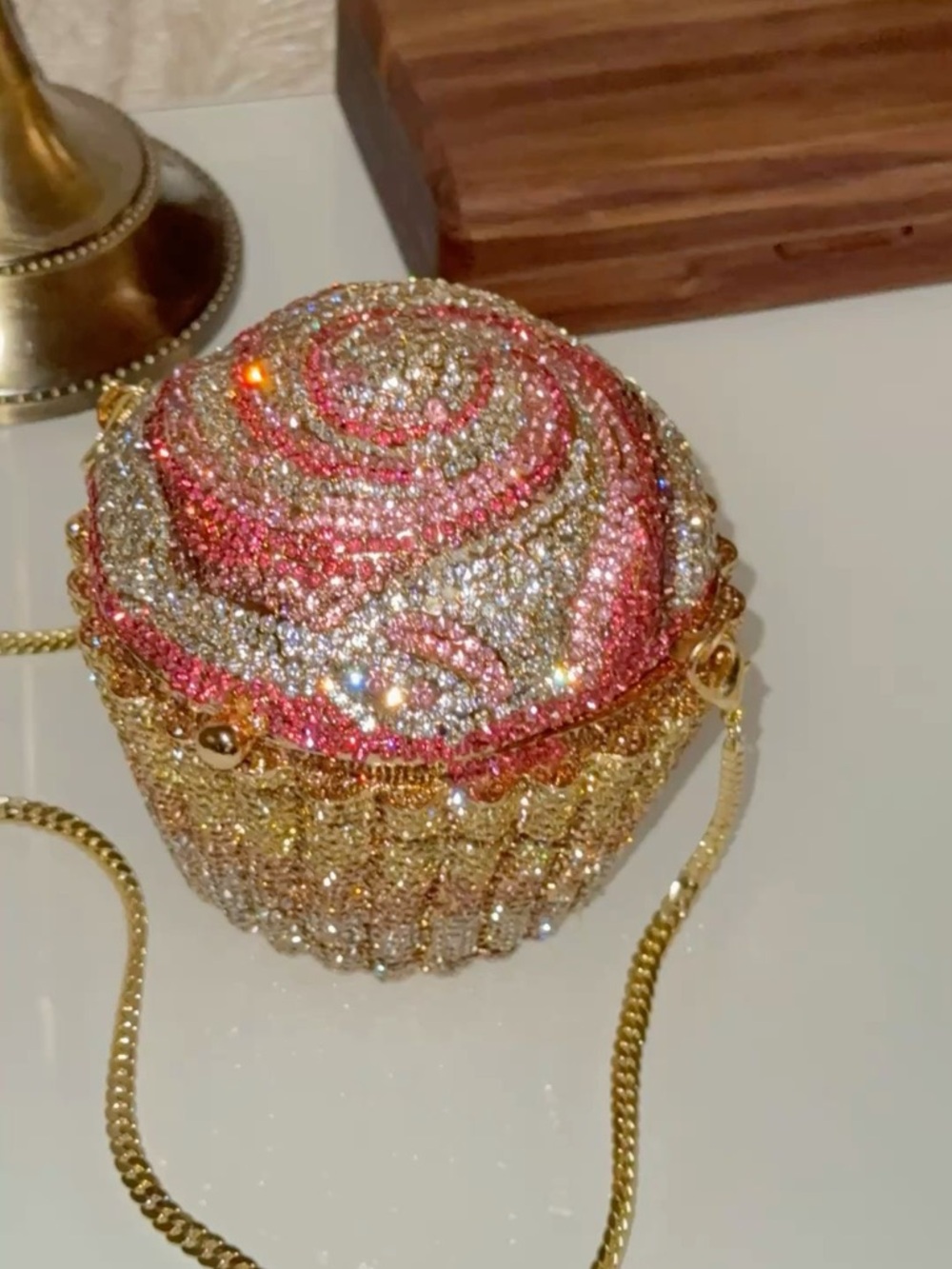 🧁 Crystal Pink and Gold Round Evening Bag 💖